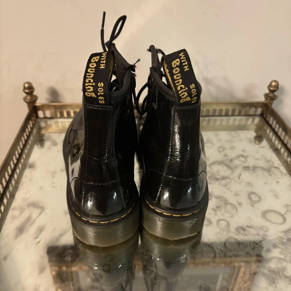 Dr Martens 1460 Boots Kids Size 3 US Black Patent Leather Zip‎ Ankle